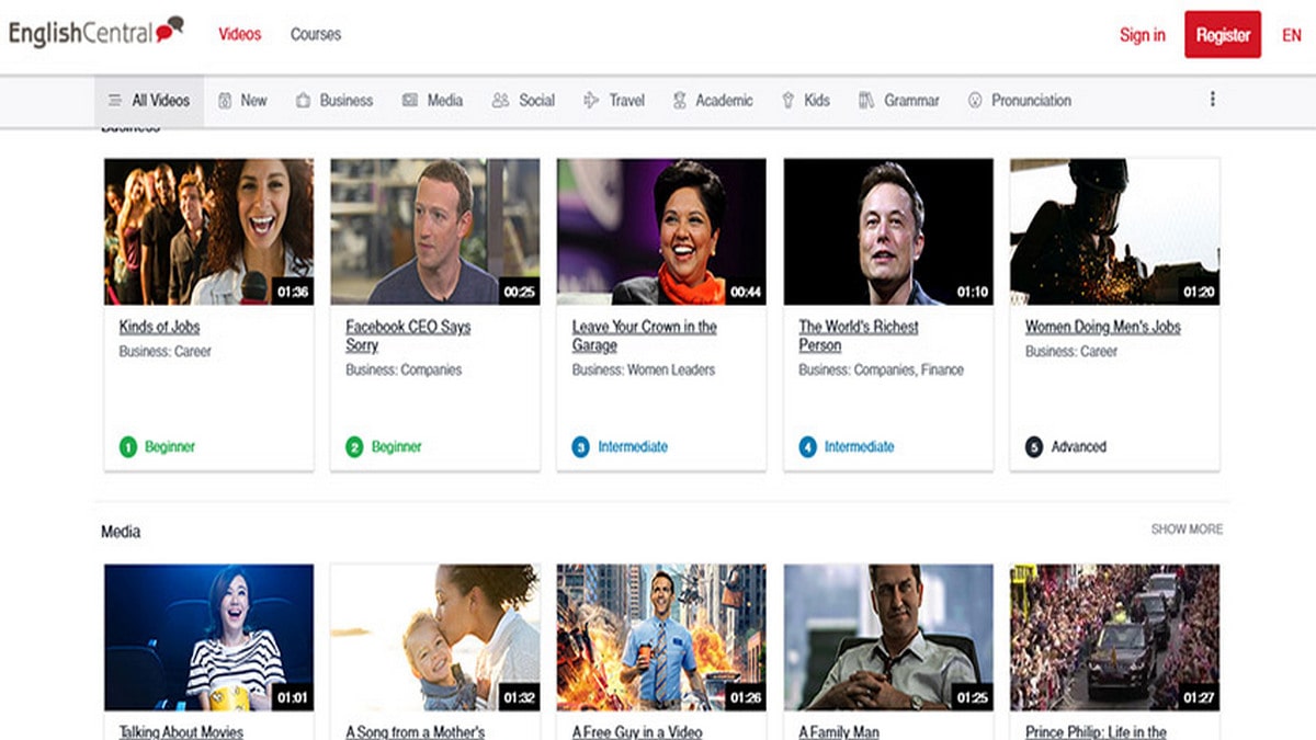 English Central بهترین سایت های آموزش زبان انگلیسی